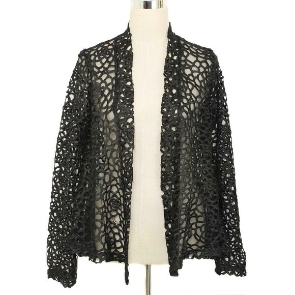 DOLCE CABO Black Mesh & Floral Open Front Topper Duster Jacket Size M - Picture 1 of 4